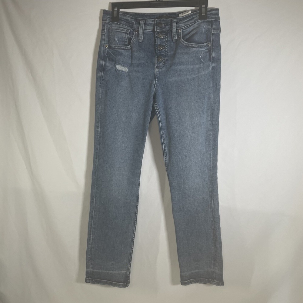 Silver Jeans Beau Girlfriend Jeans Distressed Button Fly Blue L27365EPK214 27/28